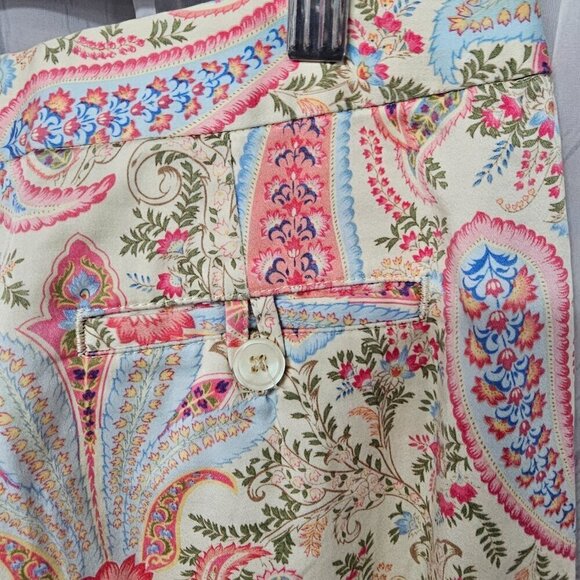 Vintage Talbots Pink Cream Paisley Boho Cropped Straight Leg Chino Pants Size - Picture 10 of 16